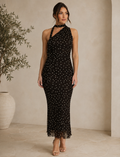 Black Polka Dot Mesh Midi Dress