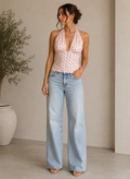 Pink Polka Dot Halter Neck Top