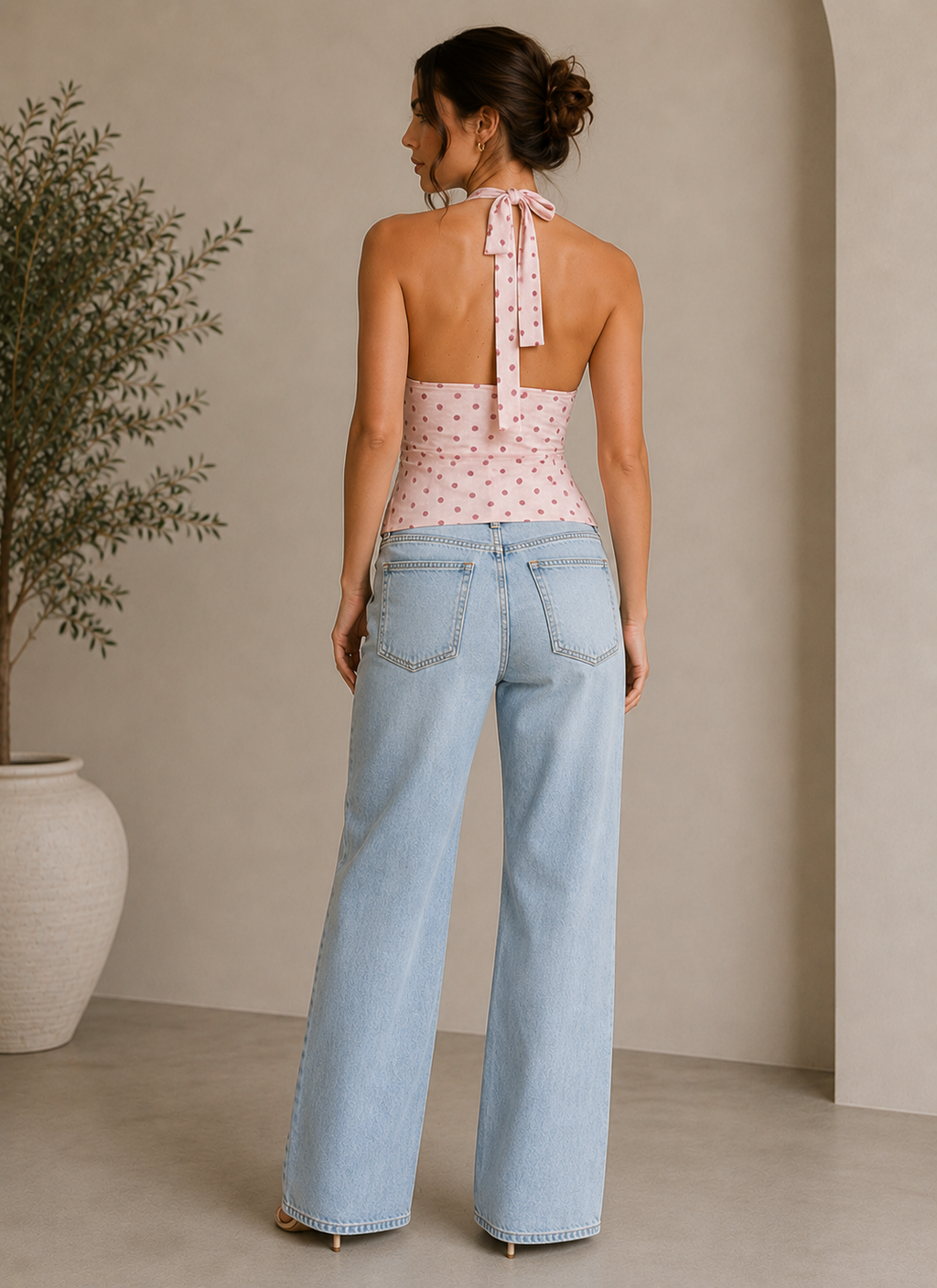 Pink Polka Dot Halter Neck Top
