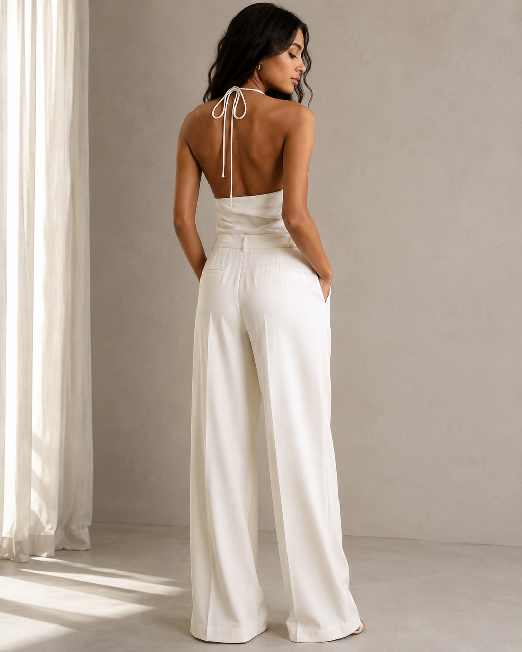 White Cowl Halterneck Top