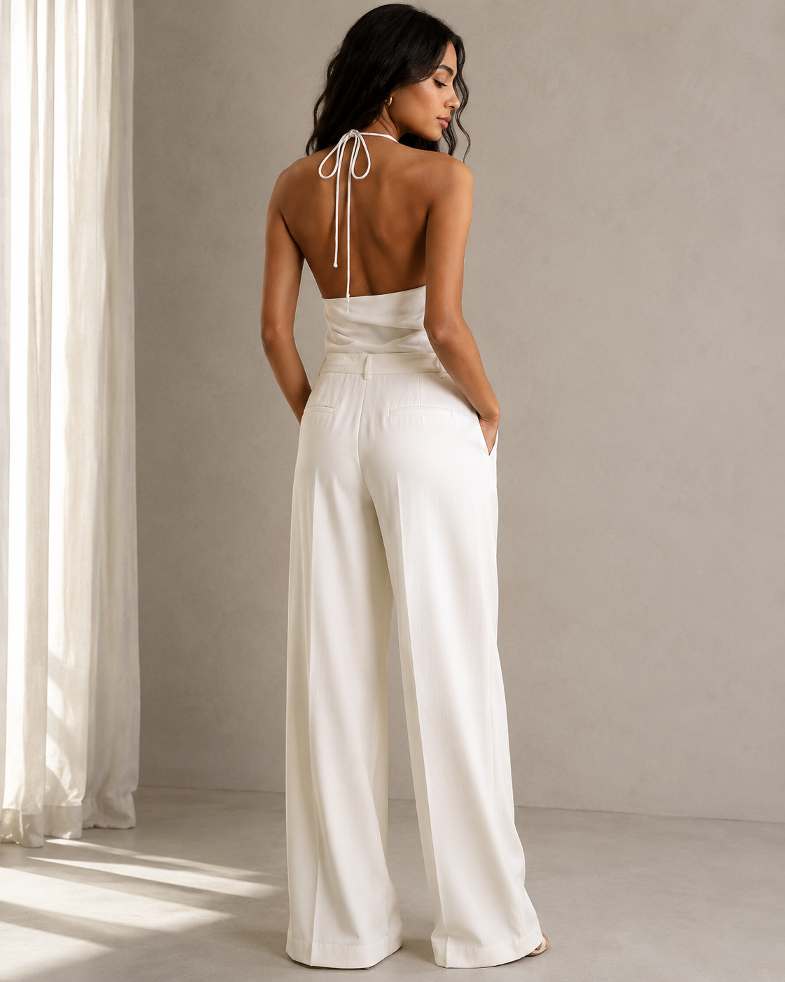 White Cowl Halterneck Top