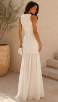 Beige Crochet Chiffon Maxi Dress